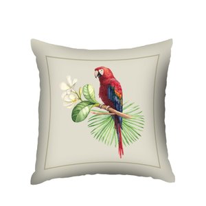Capa de Almofada Decorativa Arara Vermelha para Sofá 100% Algodão - 45x45cm