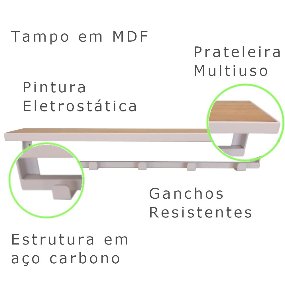 Cabideiro Strassis Design Sd-3504 Branco - 7