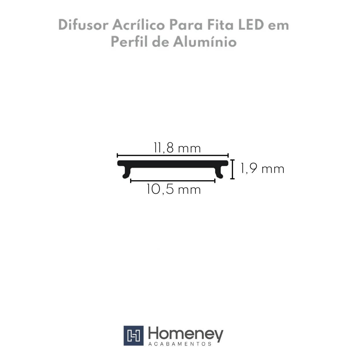 Canaleta Perfil Acrílico Leitoso Difusor para LED 12mm - Homeney Branco 3m - 3