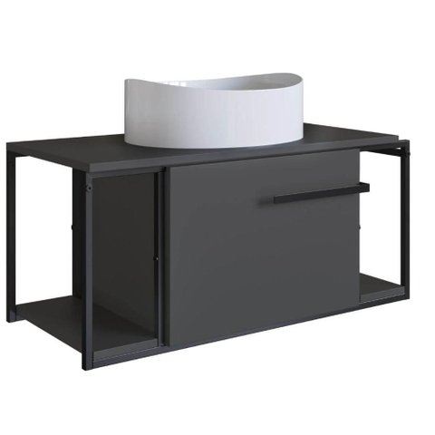 Gabinete Suspenso para Banheiro 80cm P1019 Grafite com Cuba Berlin Branca