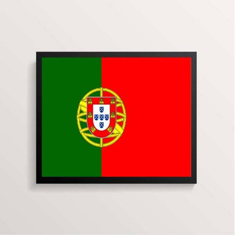 Quadro Decorativo Bandeira Portugal 33x24cm - com vidro:Madeira preta