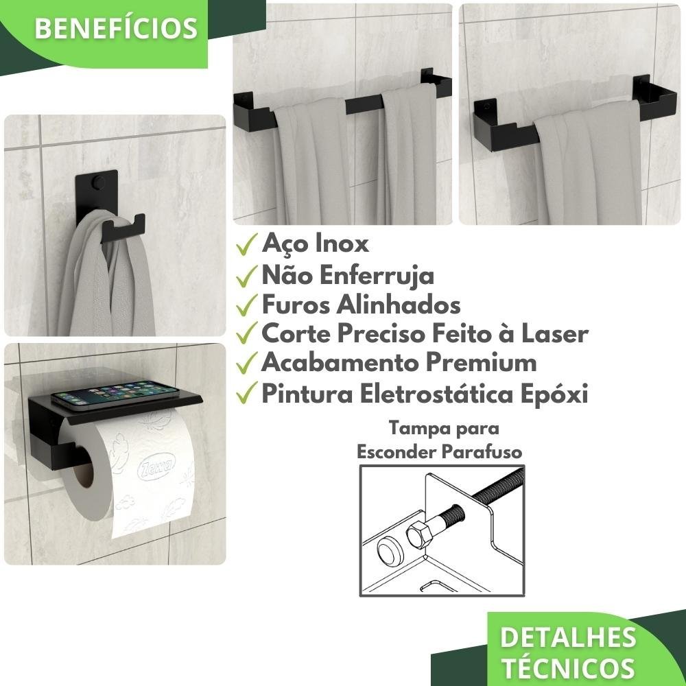 Kit Acessórios Para Banheiro Preto Fosco 4 Peças ELG - 2