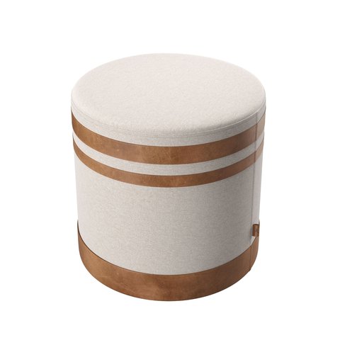 Puff Unique:couro Nature / Linho Bege