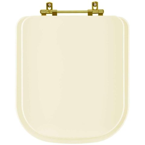 Tampa de Vaso Laqueado Quadra Creme para Bacia Deca com Ferragem Dourada