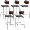 Ver imagem 1 de Kit 05 Banquetas Alta Bar Cozinha Sala de Jantar Aço Branco Kaira C01 Linho Cinza Courino Whisky -