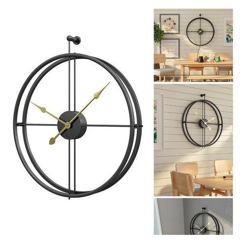 Relógio De Parede 3d Preto Metal Design Europeu 50cm