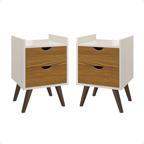 Kit 2 Mesa de Cabeceira Juma Retrô Corrediça Telescópica:off White/nature