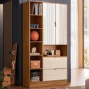 Ver imagem 2 de Guarda Roupa Solteiro 90cm 2 Portas Espelho Doli Amêndoa/off D02 - Mpozenato