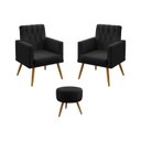 Ver imagem 1 de Kit 2 Poltronas Decorativas Estofadas Vega Rodapé Botões Puff Solar para Sala de Estar Couro Artific