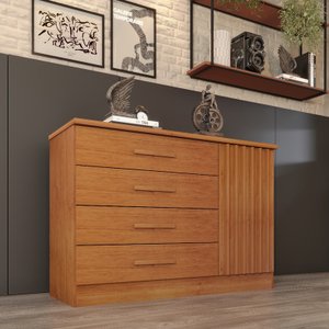 Cômoda para Quarto Ripada 1 Portas 4 Gavetas - Barcelona-cinamomo - Tcil Móveis