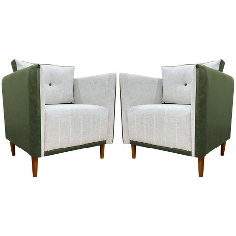 Kit 2 Poltronas Decorativa para Sala Recepção Consultório Aviv Luxo Corino e Linho