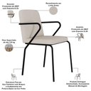 Ver imagem 3 de Kit 03 Cadeiras Estofada para Sala de Jantar com Braço Loft Preto C01 Linho Areia - Lyam Decor