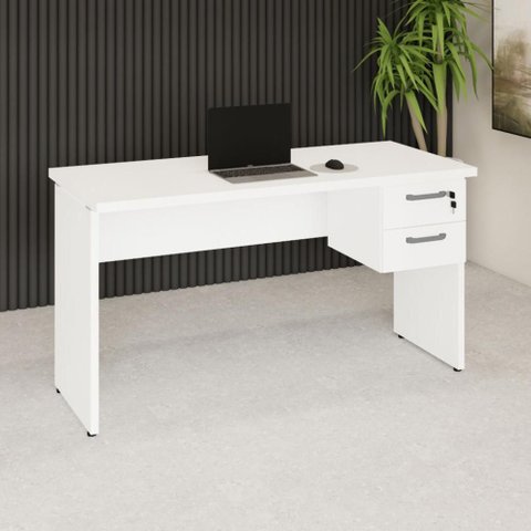 Mesa Escrivaninha Retangular 135cm x 60cm Tampo 30mm com Gaveteiro 2 Gavetas F5 Office Cor:Branco