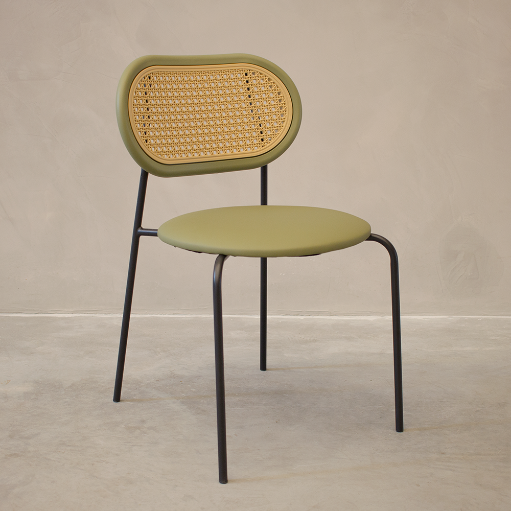 Ver mais imagens de Kit 6 Cadeiras Jantar Velvet Encosto Rattan Estofado Verde