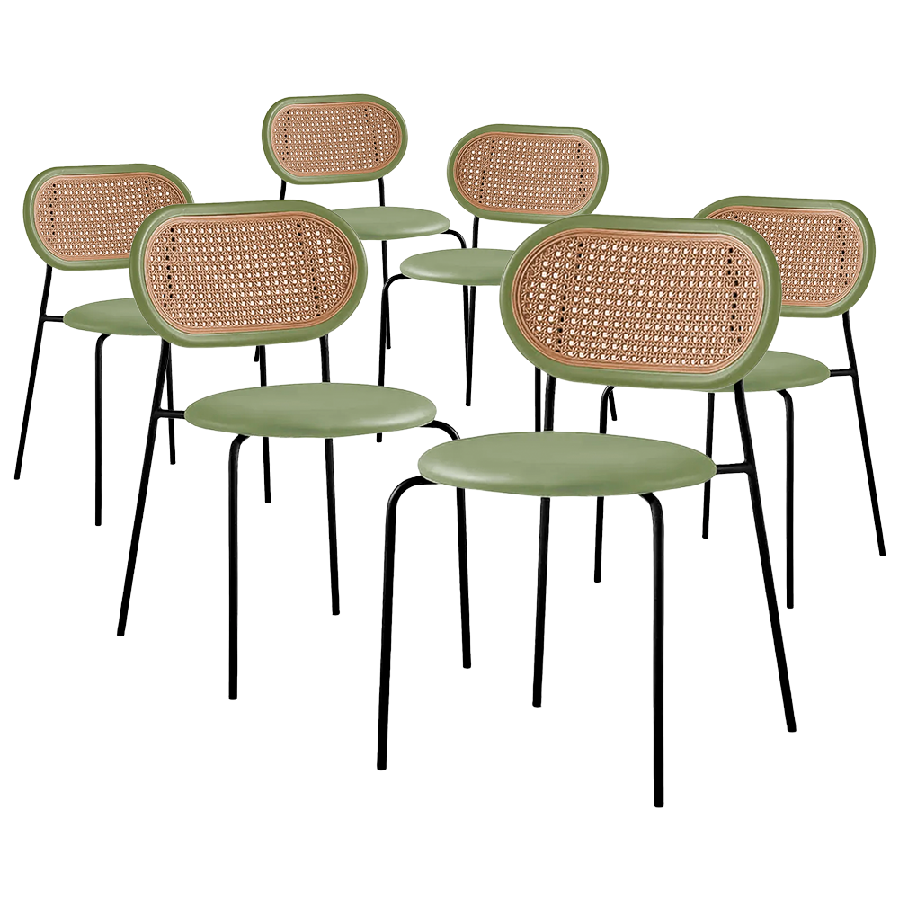 Kit 6 Cadeiras Jantar Velvet Encosto Rattan Estofado Verde