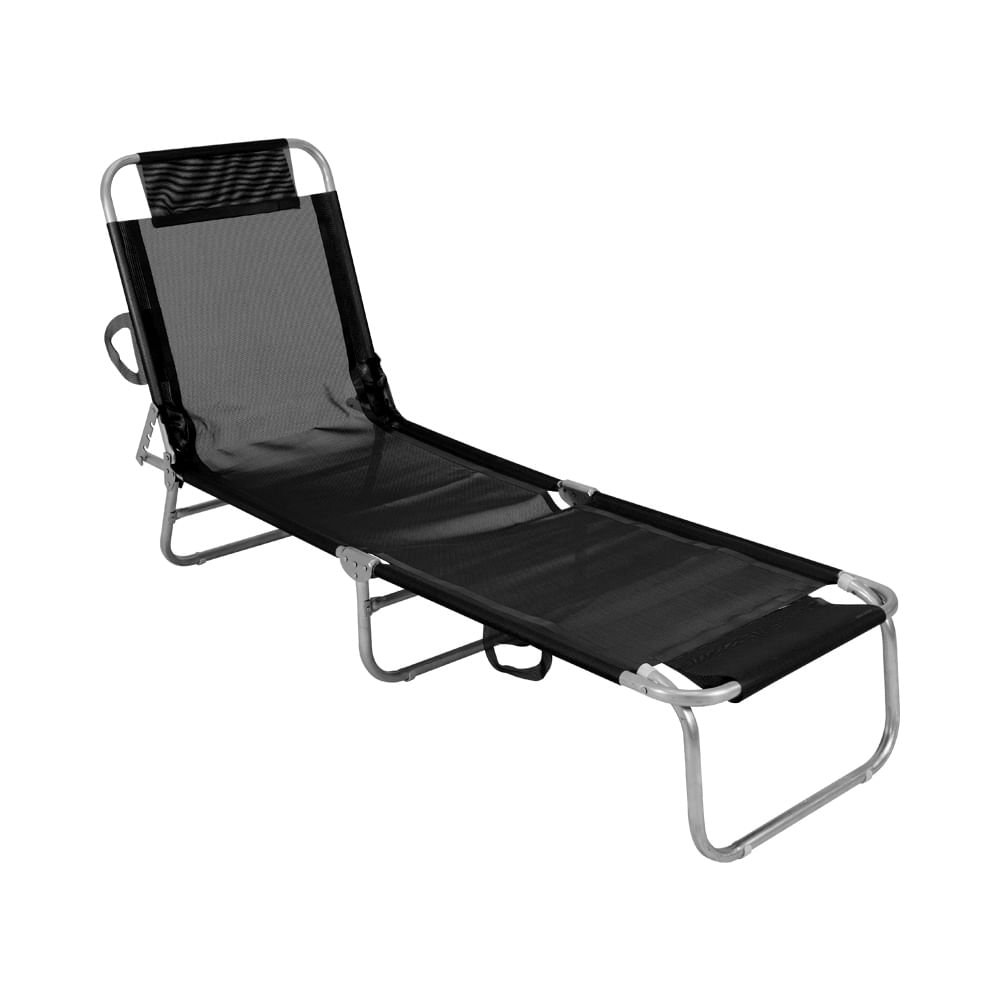 Cadeira Espreguiçadeira em Alumínio e Textilene Preta Bel - 1