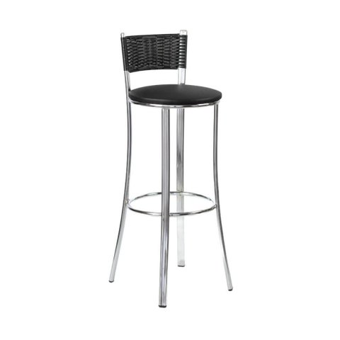 Banqueta Alta de Aço com Assento Estofado Multimóveis CR50305 Cromado/Preto