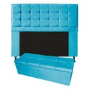 Ver imagem 1 de Kit Cabeceira + Calçadeira Baú Copenhague Casal 140cm Suede - Renascer Decor:Azul Turquesa