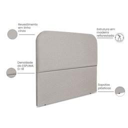 Cabeceira Estofada Casal Alana 140cm Linho Cinza - 3