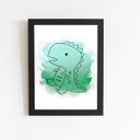 Ver imagem 1 de Dinossauro Verde Infantil Quadro Moldura Preta 60x40cm