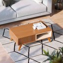 Ver imagem 1 de Mesa de Centro Jeri com Pés em Madeira Maciça Freijó Off White Matte Colibri