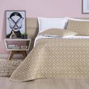 Ver imagem 1 de Kit Cobre Leito Colcha Meggy Poá Solteiro Dupla Face Micropercal 200 Fios 2 Peças - Cáqui Casa Scarp