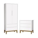 Ver imagem 1 de Jogo de Quarto Infantil Guarda Roupa 2 Portas e Cômoda 3 Gavetas Classic Branco Fosco com Pés Amadei