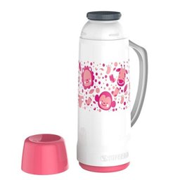 Garrafa Termica Cristal 1 Litro Branca e rosa Kids Floral - 1 Garrafa Termica Cristal 1 Litro Branca e rosa Kids Floral - 1