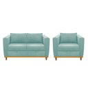 Ver imagem 1 de Kit Sofá 2 Lugares e Poltrona Europa Suede Azul Tiffany - Am Decor
