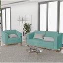 Ver imagem 3 de Kit Sofá 2 Lugares e Poltrona Europa Suede Azul Tiffany - Am Decor