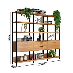 Estante Alta Estilo Industrial 2 Portas 2 Gavetas E93 Freijó/Preto Fosco - Pradel - 4