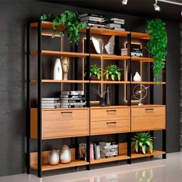 Estante Alta Estilo Industrial 2 Portas 2 Gavetas E93 Freijó/Preto Fosco - Pradel - 1
