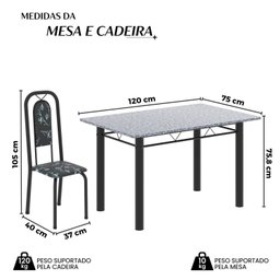 Conjunto de Mesa Tubular 120cm X 75cm Tampo Granito Ocre com 4 Cadeiras Lara - 3