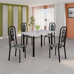 Conjunto de Mesa Tubular 120cm X 75cm Tampo Granito Ocre com 4 Cadeiras Lara - 1