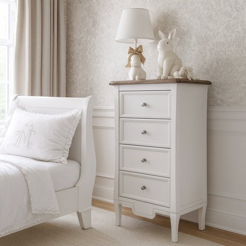 Comoda 4 Gavetas Estreita Linha Amsterda Branco/Amendoa