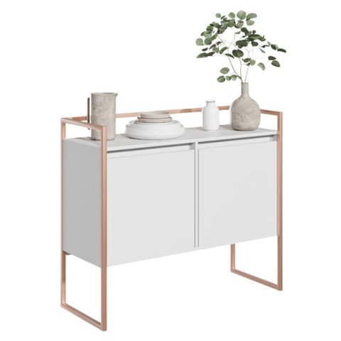 Aparador Buffet 2 Portas Industrial Roma - Branco Cobre Branco Cobre