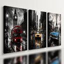 Ver imagem 1 de Kit 3 Quadro Decorativo Paris Londres Nova York Cidade Chuva 28x20cm