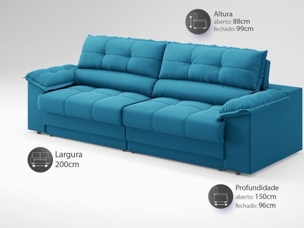 Sofá com Carregador Usb e Molas no Assento Retrátil Reclinável Mimo 2,00m Velosuede Royal - Netsofas - 2