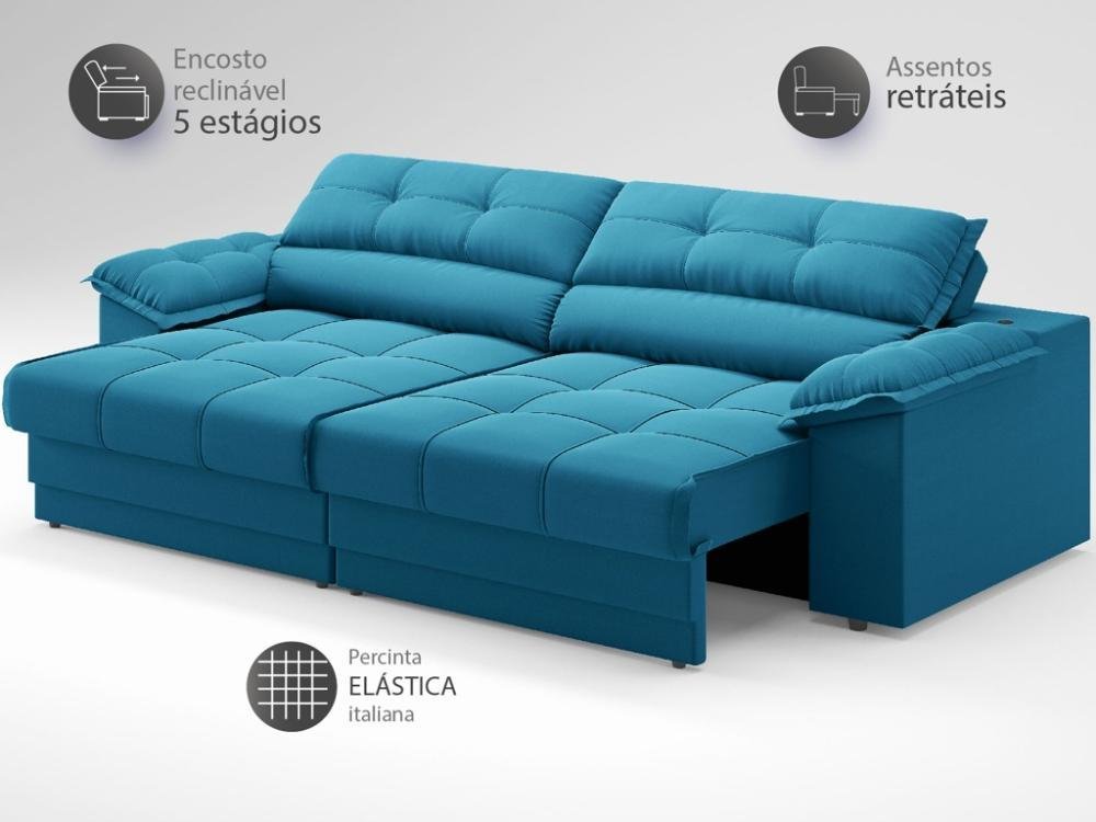 Sofá com Carregador Usb e Molas no Assento Retrátil Reclinável Mimo 2,00m Velosuede Royal - Netsofas - 4