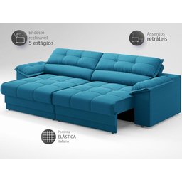 Sofá com Carregador Usb e Molas no Assento Retrátil Reclinável Mimo 2,00m Velosuede Royal - Netsofas - 4