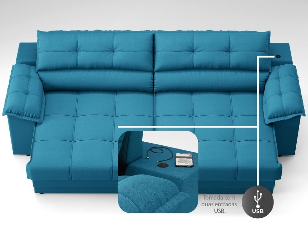 Sofá com Carregador Usb e Molas no Assento Retrátil Reclinável Mimo 2,00m Velosuede Royal - Netsofas - 6