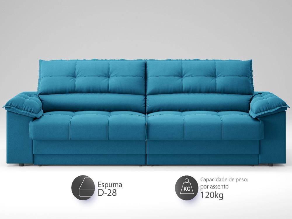 Sofá com Carregador Usb e Molas no Assento Retrátil Reclinável Mimo 2,00m Velosuede Royal - Netsofas - 3