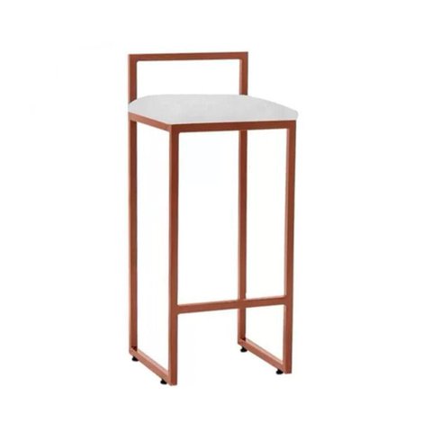 Banqueta Alta Industrial em Aço Bar e Cozinha Dori Cobre Assento Suede Branco Marrom