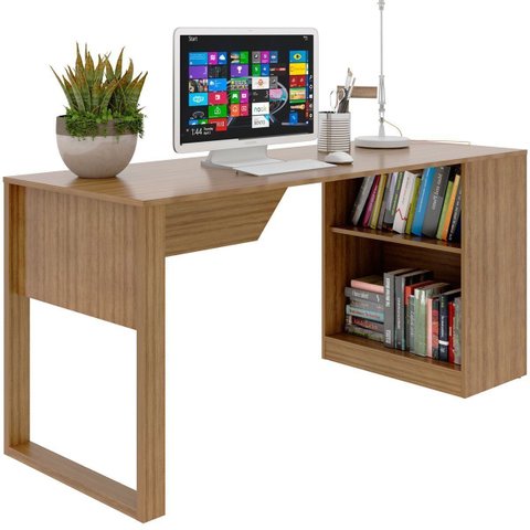 Mesa para Escritório com Armário Lateral 160 cm Amêndoa