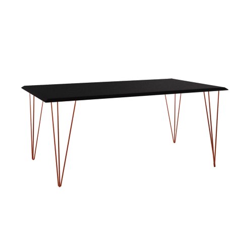 Mesa de Jantar Industrial Clips de Ferro Cobre Tampo Retangular Preto 135x75