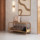 Ver imagem 1 de Sapateira com Banco Orgânica Curva 90cm com Pé Metal 100% BP Luna Marrom/Hanover/Dourado