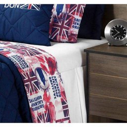 Jogo de Lençol Solteiro London 03 Peças - 80pct Algodão / 20pct Poliéster - Branco com Estampa - 2