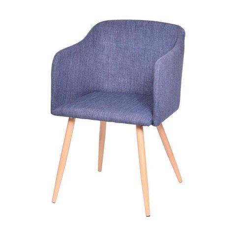 Cadeira Revestida de Assento em Linho - Jeans Azul - Base Metal Madeira