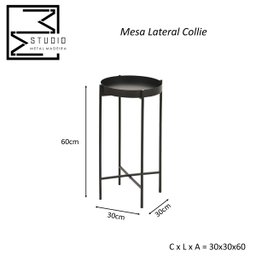 Mesinha Redonda Lateral Bandeja Apoio Sala Aço Preto Collie - Preto - 5