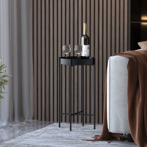 Mesinha Redonda Lateral Bandeja Apoio Sala Aço Preto Collie - Preto